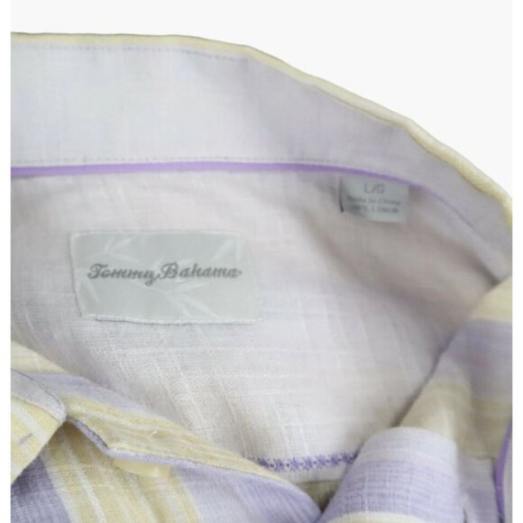 Tommy Bahama 100% Cotton Linen Shirt Men's Size Large Blue & Yellow Vertical Str - Picture 6 of 7
